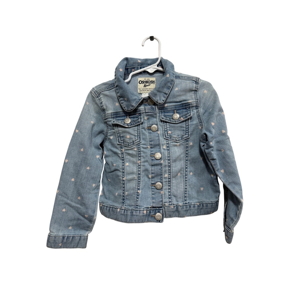 OshKosh Bgosh Kids 5T Blue Denim Heart Print Trucker Jacket Light Wash OSH11774